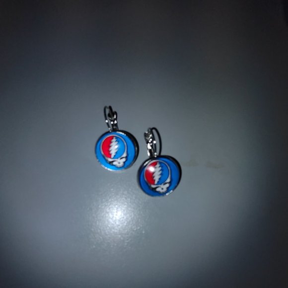 Earrings - Blue, Red & White with Grateful Dead STEAL YOUR FACE emblems - Picture 3 of 3